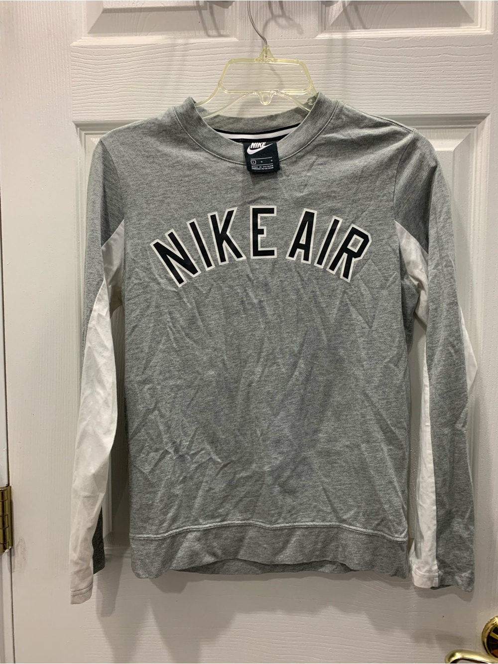 Nike Grey Crewneck with White Sleeve Panels and Black Nike Air Logo